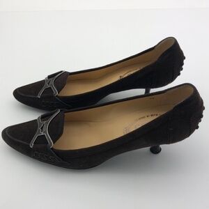 TOD'S 8 dork brown suede kitten heels shoes